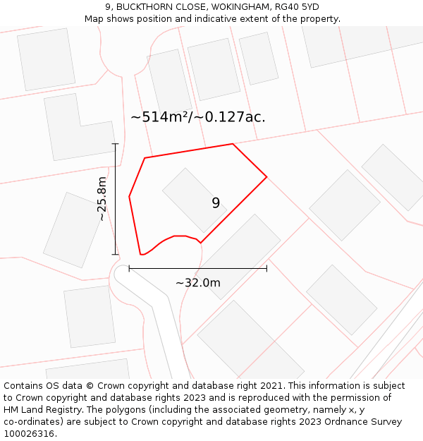 9, BUCKTHORN CLOSE, WOKINGHAM, RG40 5YD: Plot and title map