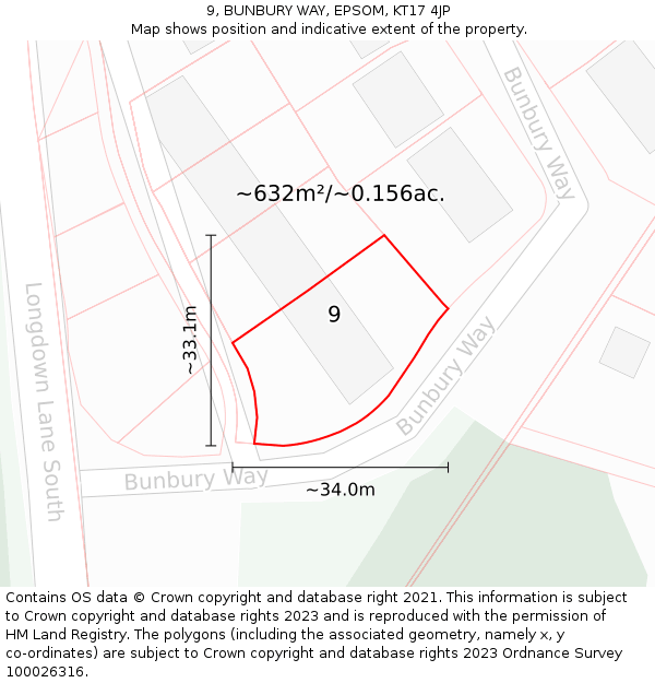 9, BUNBURY WAY, EPSOM, KT17 4JP: Plot and title map