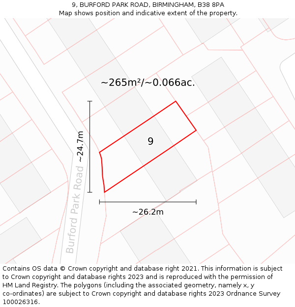 9, BURFORD PARK ROAD, BIRMINGHAM, B38 8PA: Plot and title map