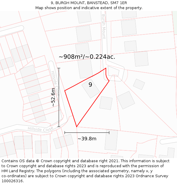 9, BURGH MOUNT, BANSTEAD, SM7 1ER: Plot and title map