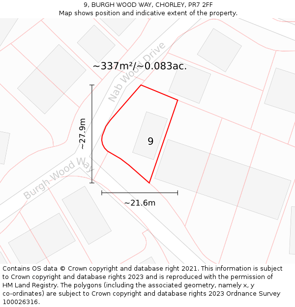 9, BURGH WOOD WAY, CHORLEY, PR7 2FF: Plot and title map