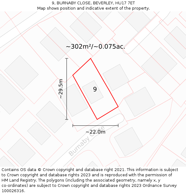 9, BURNABY CLOSE, BEVERLEY, HU17 7ET: Plot and title map