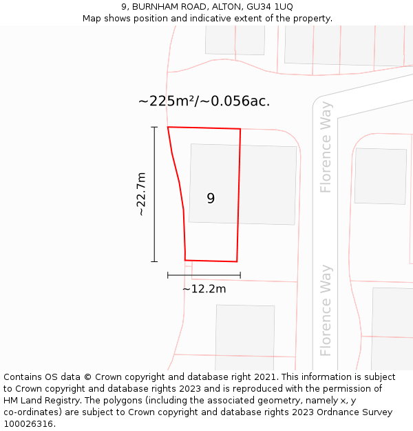 9, BURNHAM ROAD, ALTON, GU34 1UQ: Plot and title map