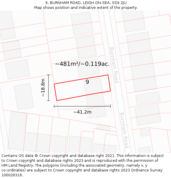 9, BURNHAM ROAD, LEIGH-ON-SEA, SS9 2JU: Plot and title map