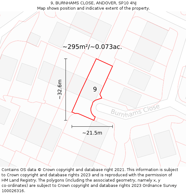 9, BURNHAMS CLOSE, ANDOVER, SP10 4NJ: Plot and title map