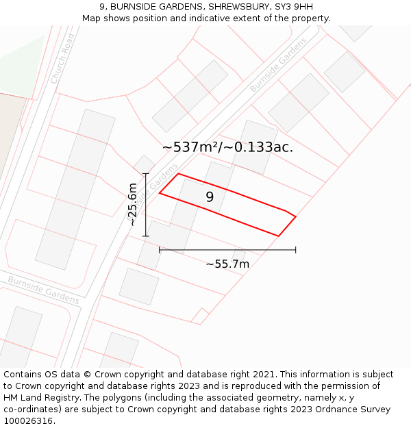 9, BURNSIDE GARDENS, SHREWSBURY, SY3 9HH: Plot and title map