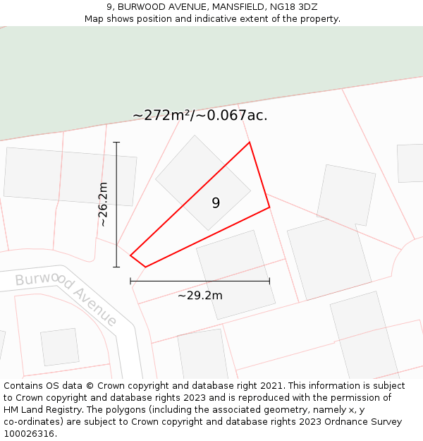 9, BURWOOD AVENUE, MANSFIELD, NG18 3DZ: Plot and title map