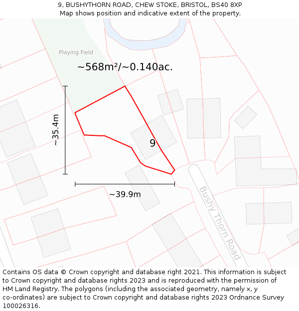 9, BUSHYTHORN ROAD, CHEW STOKE, BRISTOL, BS40 8XP: Plot and title map