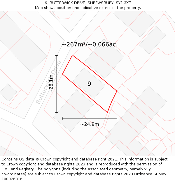 9, BUTTERWICK DRIVE, SHREWSBURY, SY1 3XE: Plot and title map