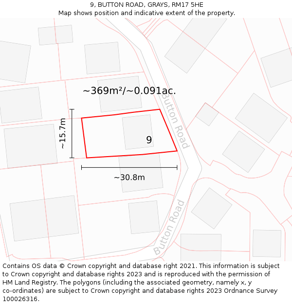 9, BUTTON ROAD, GRAYS, RM17 5HE: Plot and title map