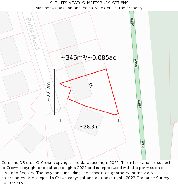 9, BUTTS MEAD, SHAFTESBURY, SP7 8NS: Plot and title map