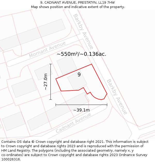 9, CADNANT AVENUE, PRESTATYN, LL19 7HW: Plot and title map