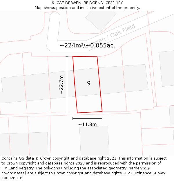 9, CAE DERWEN, BRIDGEND, CF31 1PY: Plot and title map