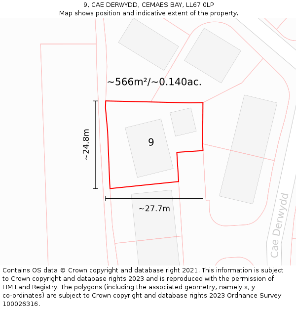 9, CAE DERWYDD, CEMAES BAY, LL67 0LP: Plot and title map