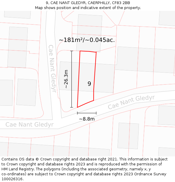 9, CAE NANT GLEDYR, CAERPHILLY, CF83 2BB: Plot and title map