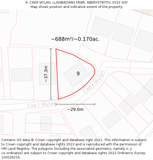 9, CAER WYLAN, LLANBADARN FAWR, ABERYSTWYTH, SY23 3GY: Plot and title map