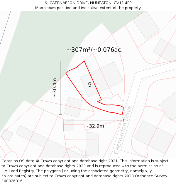 9, CAERNARFON DRIVE, NUNEATON, CV11 4FP: Plot and title map