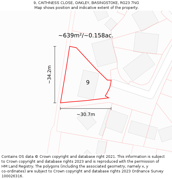 9, CAITHNESS CLOSE, OAKLEY, BASINGSTOKE, RG23 7NG: Plot and title map