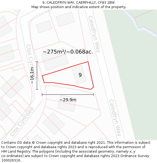 9, CALEDFRYN WAY, CAERPHILLY, CF83 2BW: Plot and title map