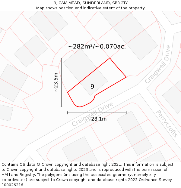 9, CAM MEAD, SUNDERLAND, SR3 2TY: Plot and title map