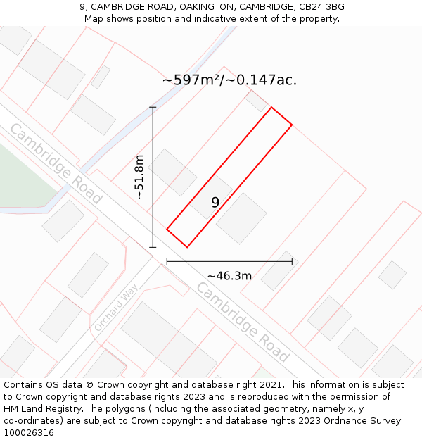 9, CAMBRIDGE ROAD, OAKINGTON, CAMBRIDGE, CB24 3BG: Plot and title map