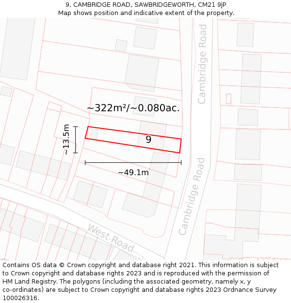 9, CAMBRIDGE ROAD, SAWBRIDGEWORTH, CM21 9JP: Plot and title map