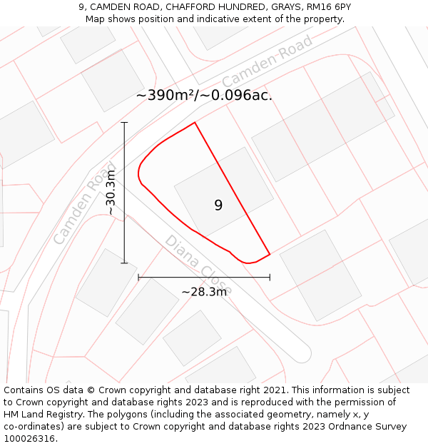 9, CAMDEN ROAD, CHAFFORD HUNDRED, GRAYS, RM16 6PY: Plot and title map