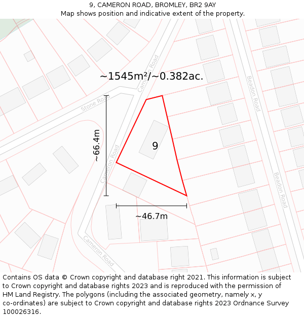 9, CAMERON ROAD, BROMLEY, BR2 9AY: Plot and title map