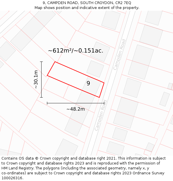 9, CAMPDEN ROAD, SOUTH CROYDON, CR2 7EQ: Plot and title map