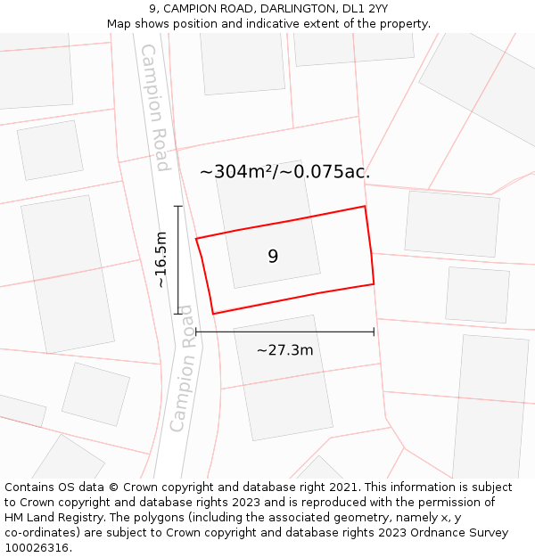 9, CAMPION ROAD, DARLINGTON, DL1 2YY: Plot and title map