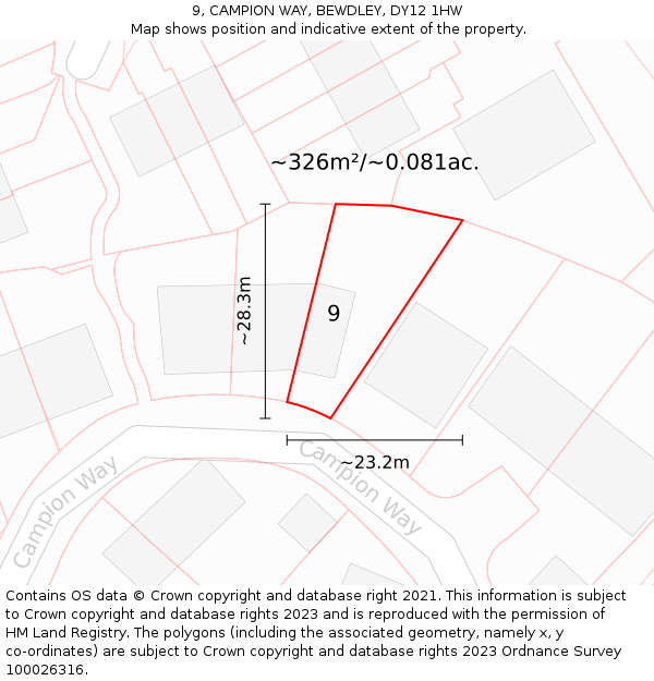 9, CAMPION WAY, BEWDLEY, DY12 1HW: Plot and title map