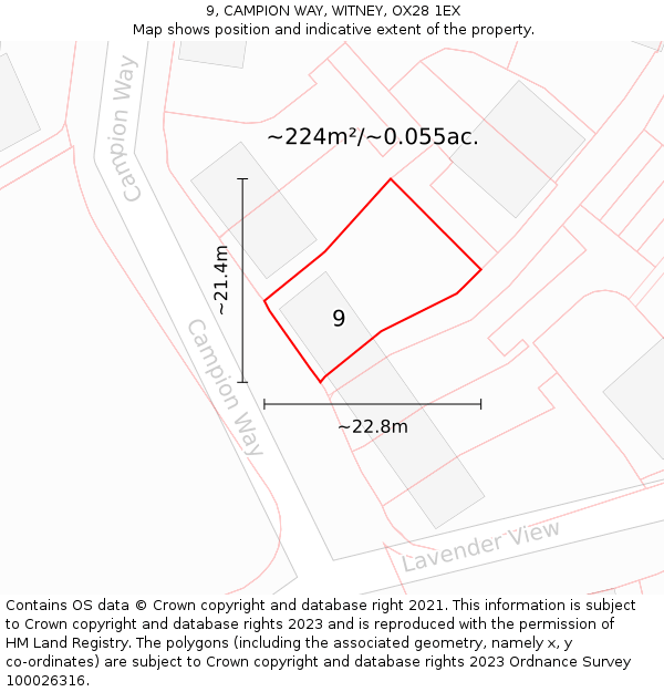 9, CAMPION WAY, WITNEY, OX28 1EX: Plot and title map