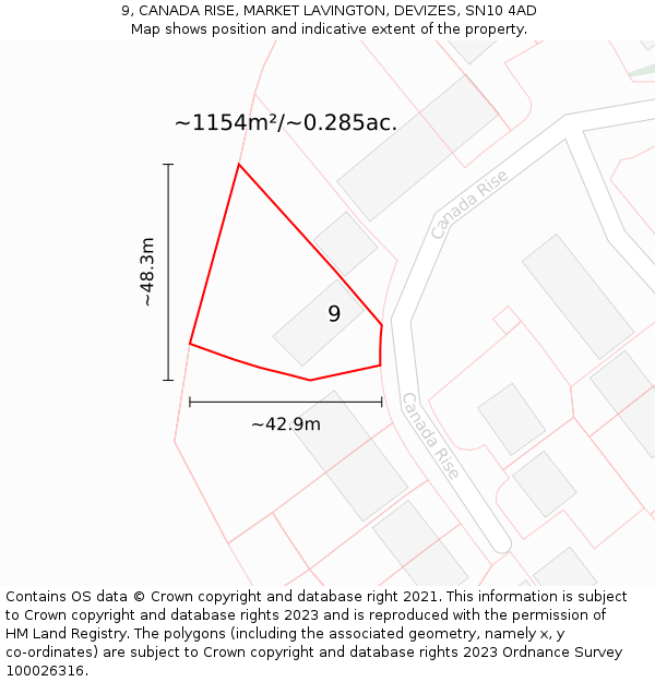 9, CANADA RISE, MARKET LAVINGTON, DEVIZES, SN10 4AD: Plot and title map