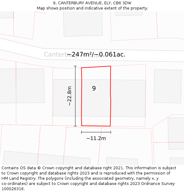 9, CANTERBURY AVENUE, ELY, CB6 3DW: Plot and title map