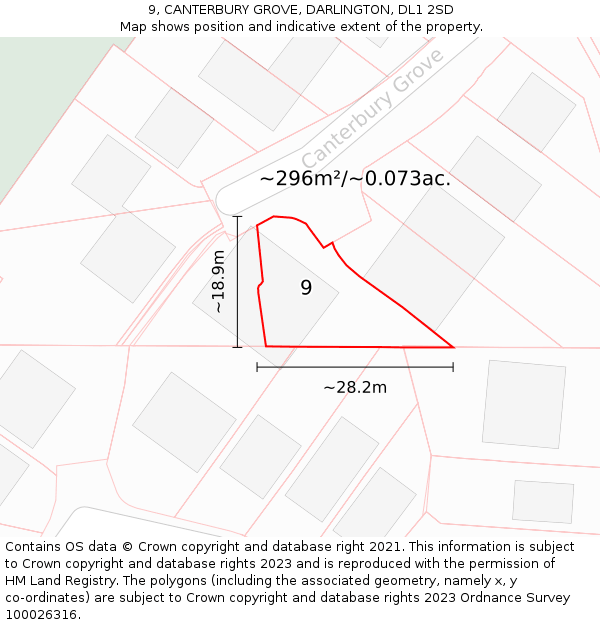 9, CANTERBURY GROVE, DARLINGTON, DL1 2SD: Plot and title map