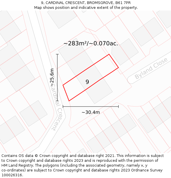 9, CARDINAL CRESCENT, BROMSGROVE, B61 7PR: Plot and title map