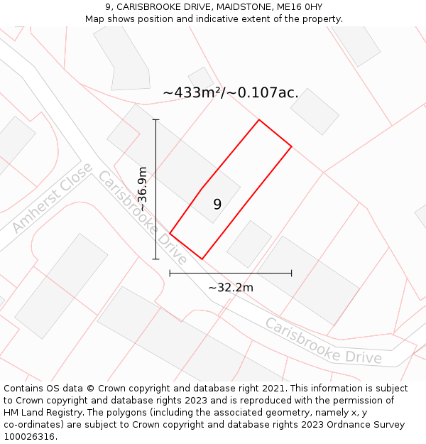 9, CARISBROOKE DRIVE, MAIDSTONE, ME16 0HY: Plot and title map