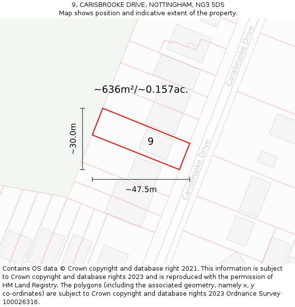 9, CARISBROOKE DRIVE, NOTTINGHAM, NG3 5DS: Plot and title map