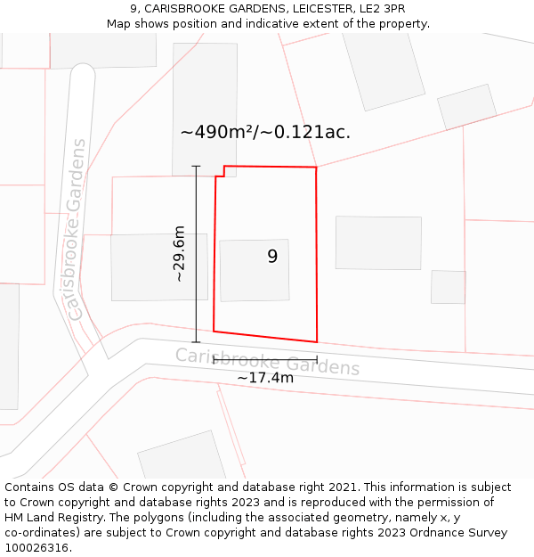 9, CARISBROOKE GARDENS, LEICESTER, LE2 3PR: Plot and title map
