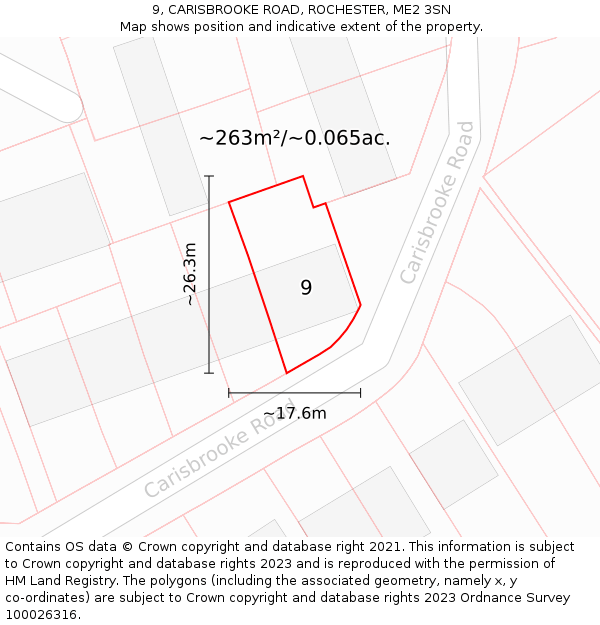 9, CARISBROOKE ROAD, ROCHESTER, ME2 3SN: Plot and title map