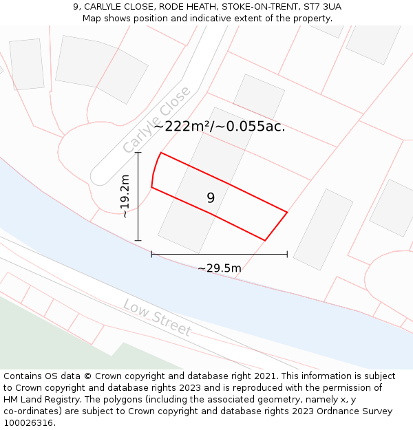 9, CARLYLE CLOSE, RODE HEATH, STOKE-ON-TRENT, ST7 3UA: Plot and title map