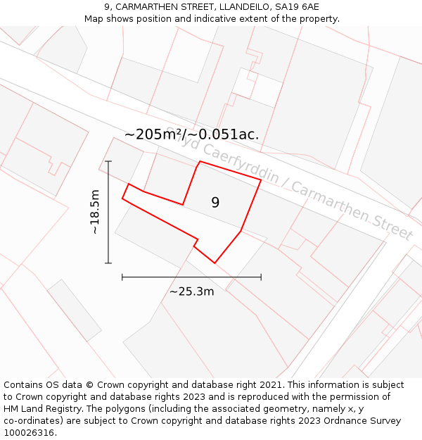 9, CARMARTHEN STREET, LLANDEILO, SA19 6AE: Plot and title map