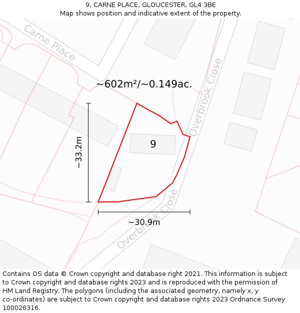 9, CARNE PLACE, GLOUCESTER, GL4 3BE: Plot and title map