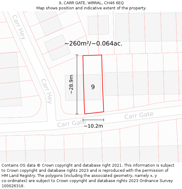 9, CARR GATE, WIRRAL, CH46 6EQ: Plot and title map