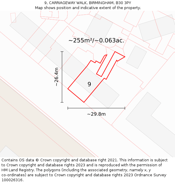 9, CARRIAGEWAY WALK, BIRMINGHAM, B30 3PY: Plot and title map