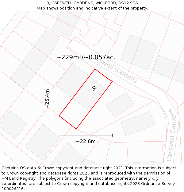 9, CARSWELL GARDENS, WICKFORD, SS12 9SA: Plot and title map