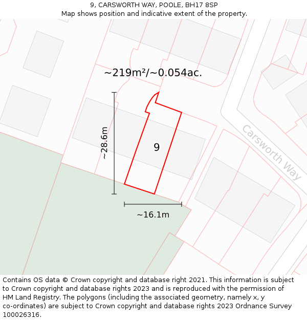 9, CARSWORTH WAY, POOLE, BH17 8SP: Plot and title map