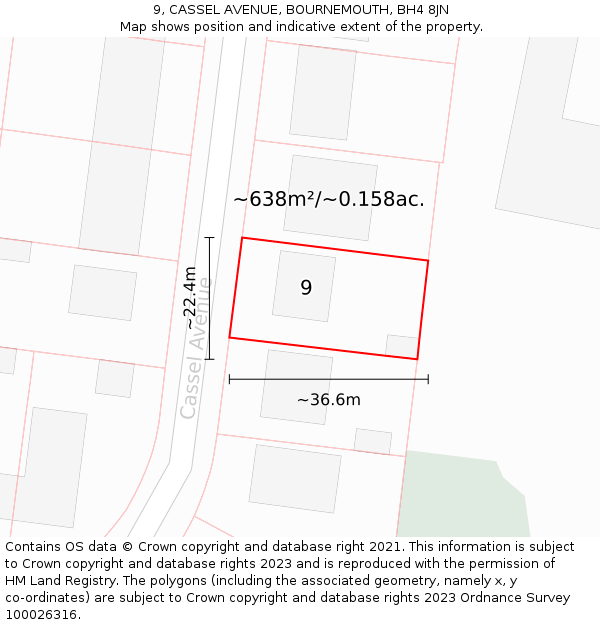9, CASSEL AVENUE, BOURNEMOUTH, BH4 8JN: Plot and title map