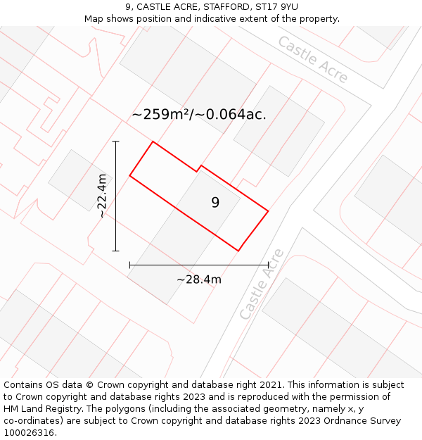 9, CASTLE ACRE, STAFFORD, ST17 9YU: Plot and title map