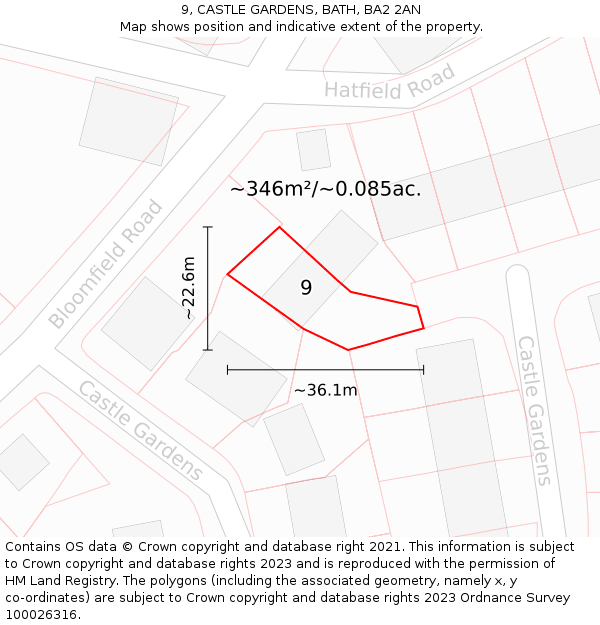 9, CASTLE GARDENS, BATH, BA2 2AN: Plot and title map